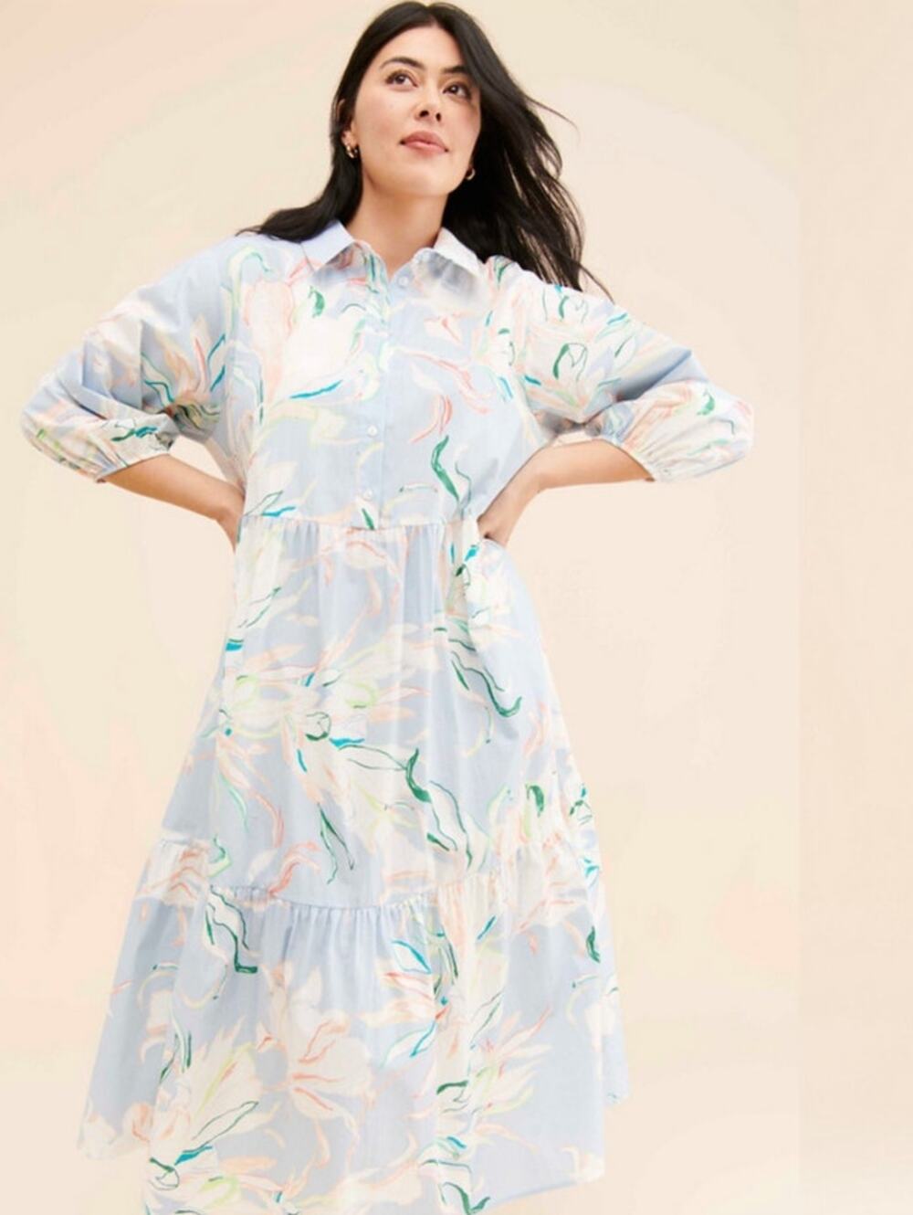 Maeve by Anthropologie The Bettina Tiered Shirt Dress blue multi plus size 2X